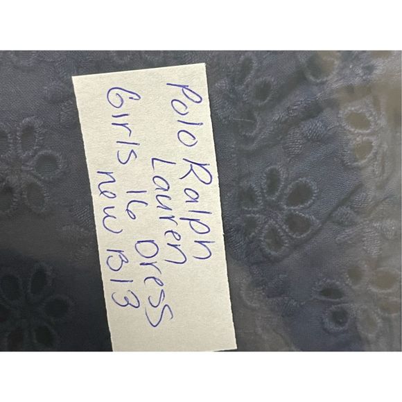 Ralph Lauren Dress Kids Girls Size 16 Navy Blue Eyelet Flutter Sleeve‎ New - Picture 11 of 11